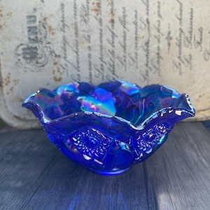 Vintage Cobalt Blue Carnival Glass 10&quot; Bowl