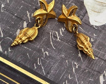 Vintage Estate Ben Amun Etrusian Style Gilted Starfish Earrings