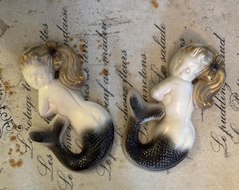 Mid Century Chalkware Mermaids Set of 2