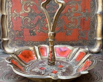 Vintage Florentine Orange & Gold Handled Dish