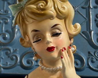 MCM Vintage Lady Head Vase Planter or Make Up Brush holder Bust.