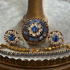 Vintage Estate Coro Blue Basket Brooch & Earrings and Bracelet