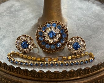 Vintage Estate Coro Blue Basket Brooch & Earrings and Bracelet