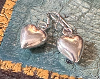 Vintage Estate Silver Mexico 925 Heart Earrings