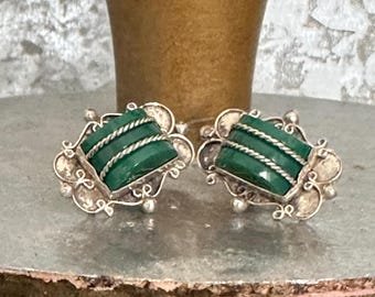 Vintage Estate Green Screw Back Earrings