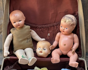 Vintage Dolls, Clothes in Carry Case