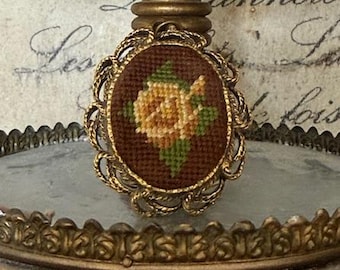 Vintage Petit Point Floral Pendant with Mirror