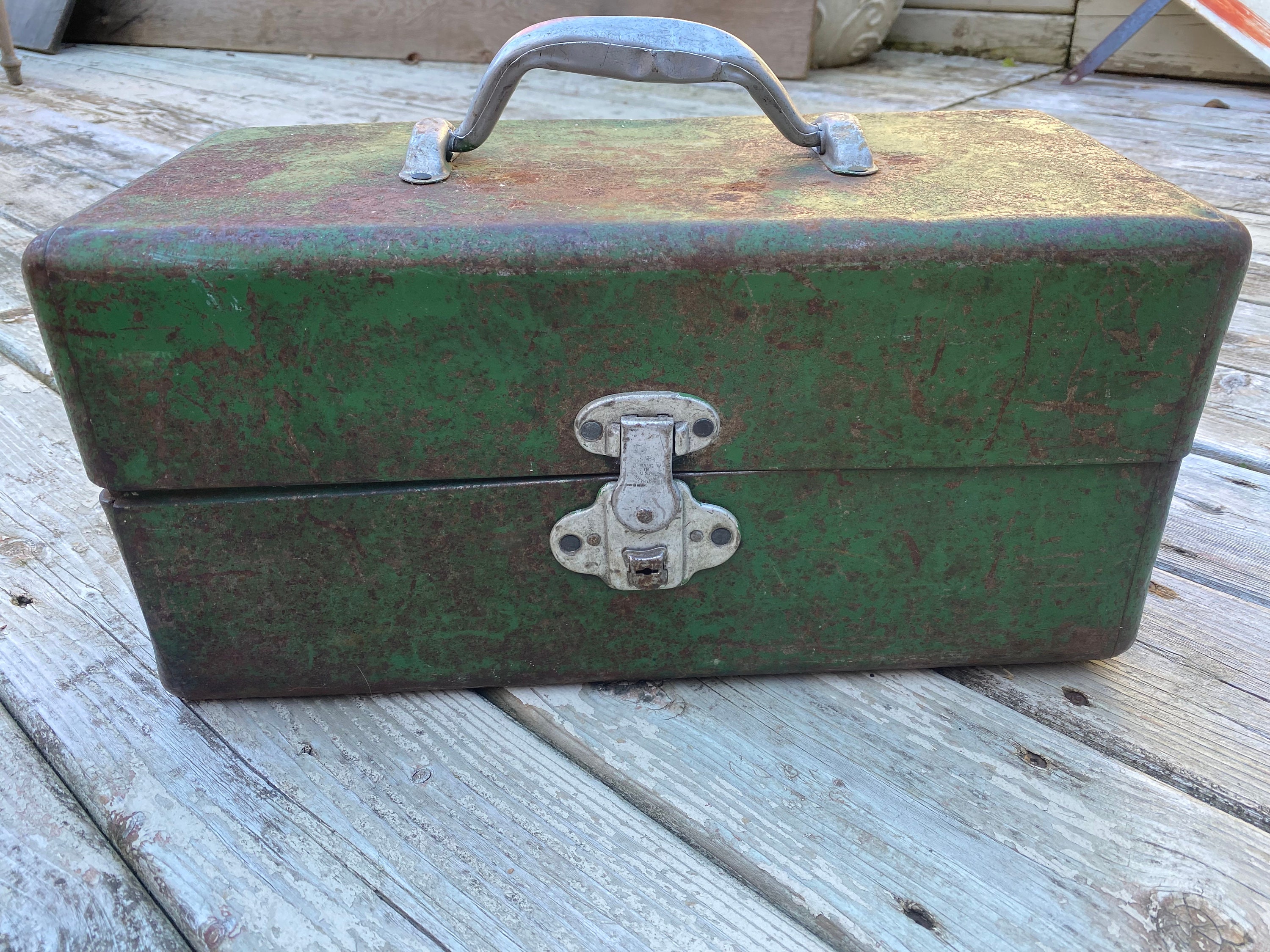Vintage Green Metal Tackle Box 