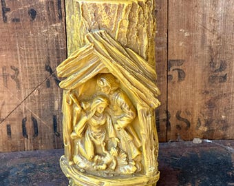 Vintage Religious Mustard Yellow Pillar Candle