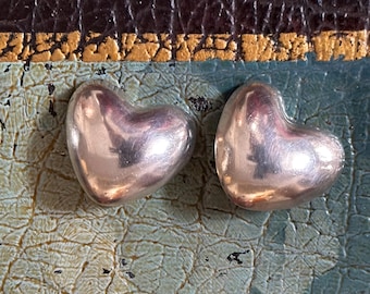 Vintage Estate Mexico 925 Large Heart Clip Earrings
