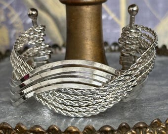 Vintage Estate Sterling Silver Multi Band Cuff Bracelet