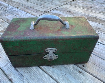 Mid-century Metal Tackle Box with Vintage Tackle - Lures, Hooks, Weights &  More - Old Tackle Box
