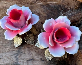Vintage Rose Porcelain Capodimonte Set of Two