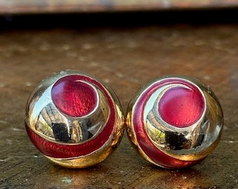 Vintage Estate Orena Red & Goldtone Clip Earrings