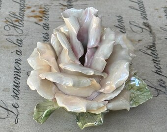 Vintage Capodimonte Table Flower Irridescent Cream With Pink Accents