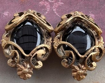 Vintage Fabulous Large Gothic Style Clip Earrings