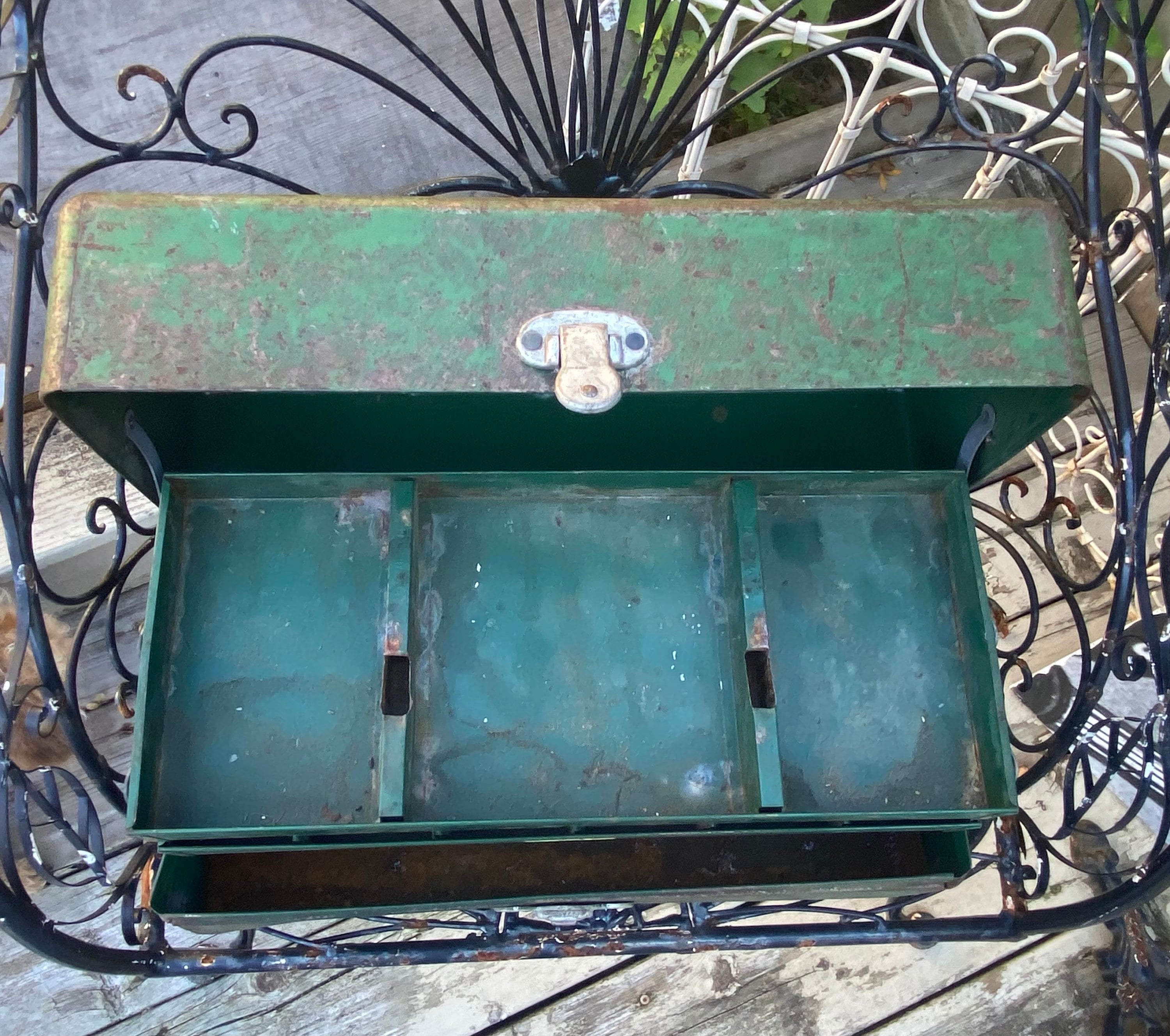 Vintage Green Metal Tackle Box 