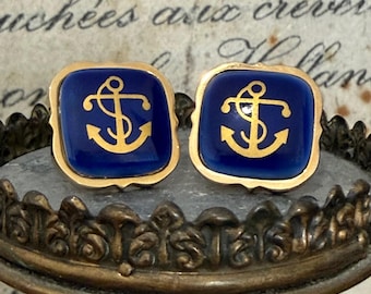 Vintage Swank Royal Copenhagen blue and gold porcelain Fishermans anchor and rope square cufflinks