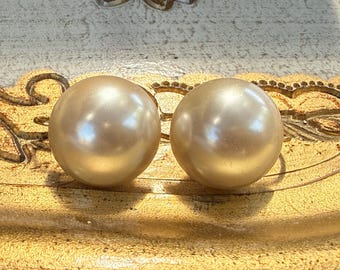 Vintage Signed Burberrys Faux Pearl Clip Earrings