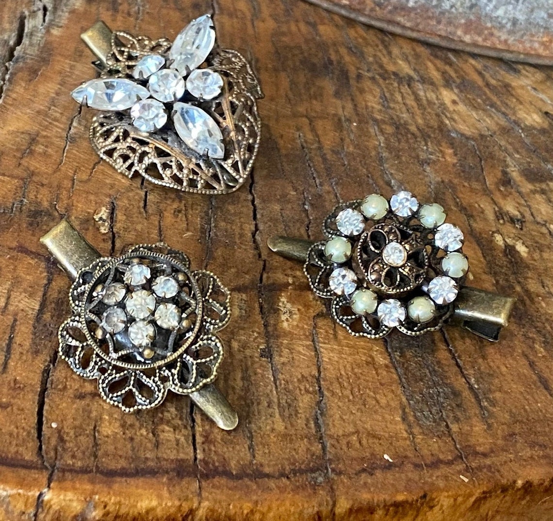 Vintage Decorated Hair Clips 3 Etsy