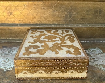 Mid-Century 1960's Italian Florentine Jewelry Box With Folding Mirror