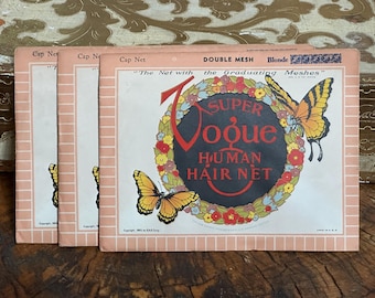 Vintage Super Vogue Double Mesh Human Hair Nets Set of Three Blonde