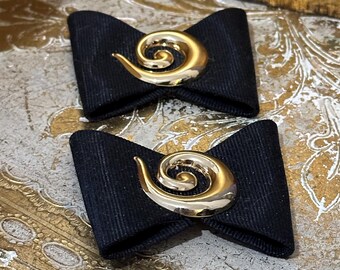 Vintage Bluette Black Bow with Goldtone Decoration