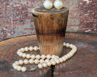 Vintage Estate EVCO Faux Pearl Necklace with Earrings