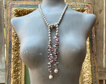 Vintage Estate Beaded Haskell Lariat & Screw Back Earrings