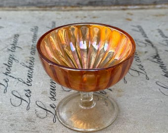 Vintage Jeanette Glass iridescent Marigold Carnival Glass sherbet or champagne glass.