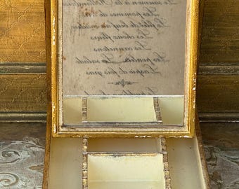 Mid-Century 1960's Italian Florentine Jewelry Box With Folding Mirror