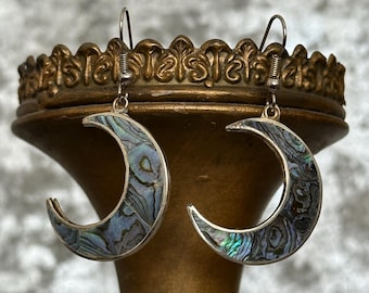 Vintage Estate Mexico Abalone Half Moon Pierced Earrings