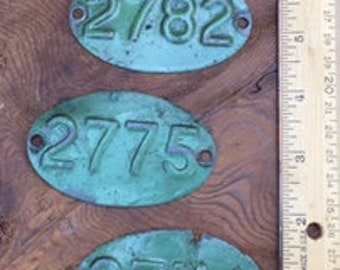 Industrial Green Metal Numbered Tags (3)