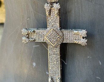 Vintage Estate Cuban Chain with Crystal Rhinestone Cross Pendent