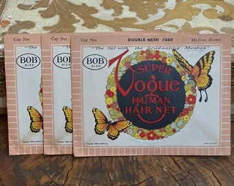 Vintage Super Vogue Medium Brown Double Mesh Hair Nets Set of Three