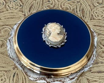 Vintage Blue Enamel Cameo Compact