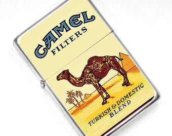 Accendino Camel stile americano con coperchio a ribalta (personalizzabile con incisione), stile retrò vintage