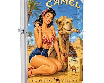 Encendedor Zippo Camel Anime Girl, estilo clásico vintage, diseño artístico con caja original.