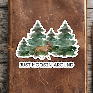 Autocollant humoristique sur le thème de l'orignal, autocollant en vinyle imperméable pour ordinateur portable, autocollant pour gobelet pour les amoureux de la nature, autocollant avec jeu de mots, illustration de cerf