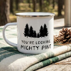 Pine Tree Enamel Mug: Funny Forest Campfire Gift 12oz
