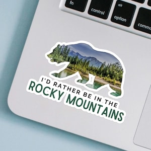 Sticker montagnes Rocheuses, sticker voyage montagne, sticker pour journal, sticker pour thermos, sticker ours pour anniversaire, sticker nature sauvage