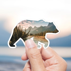 Mountain Bear Sticker, Rocky Mountains, Vinyl Decal for Notebook, Nature Lover Gift, Animal Decal , Weatherproof and Waterproof