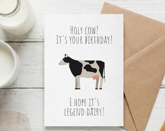 Funny Cow Birthday Card, Recycled Paper Greeting Card, Farm Theme Card for Birthday, Homesteader Gift, Dairy Low Lover Present