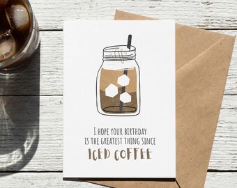 Iced Coffee Birthday Card, Minimalist Latte Art Design, Blank Inside with Kraft Envelope, Barista Gift for Friend, Cute Cafe Card