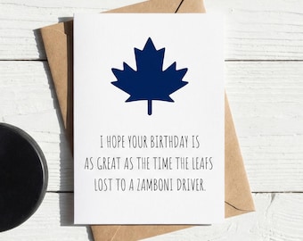 Funny Hockey Birthday Card for Leafs Fan, Recycled Paper, Hilarious Hockey Theme Card for Dad, Unique Gift for Husband, Sports Birthday