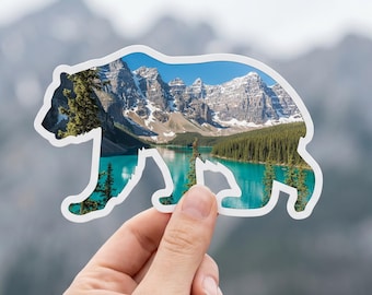 Banff Bear Sticker, Moraine Lake Alberta Canada, Canadian Rockies Decal, Wilderness Gift for Her, Sticker for Journal Notebook, Nature Lover