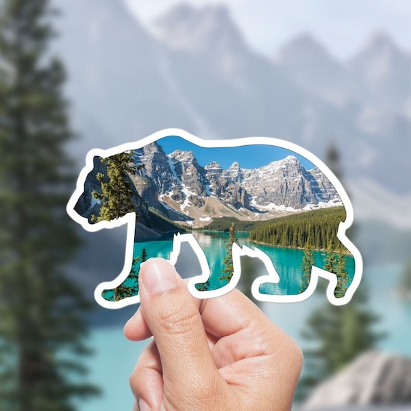Banff Bear Sticker, Mountain Bear Sticker, Rocky Mountains, Banff National Park, Vinyl Decal for Notebook, Water Bottle Sticker