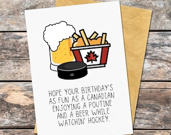 Poutine Birthday Card for Canadian, Funny Food Greeting Card for Birthday, Canada Birthday Card for Dad, Hockey Birthday Card for Him