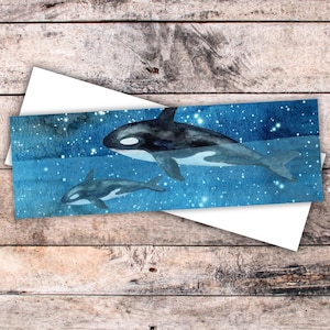 Zakładka Orka, Mama i dziecko wieloryba, zakładka oceaniczna, wykonana z ekologicznego papieru, zakładka zwierzę morskie, prezent dla miłośnika natury