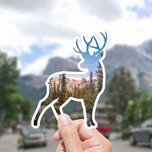Sticker cerf pour journal, montagne à l'intérieur du cerf, sticker imperméable et résistant aux intempéries, cadeau nature et nature sauvage pour lui, cadeau d'anniversaire cerf